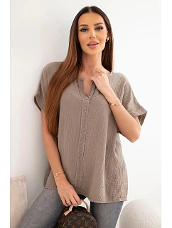 Dámská bavlněná halenka oversize s výstřihem do V a krajkou fango