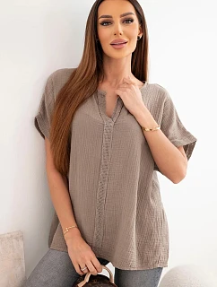 Dámská bavlněná halenka oversize s výstřihem do V a krajkou fango