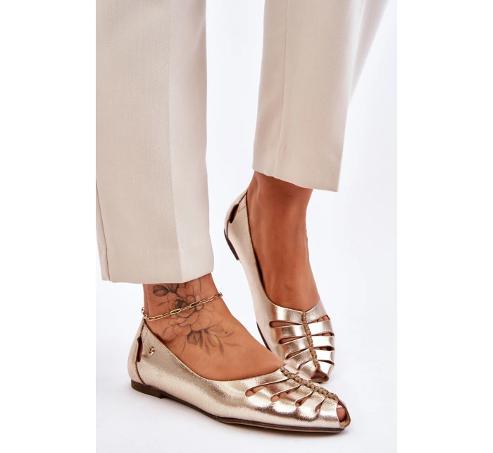 Zazoo 10009 Pohodlné Dámské Kožené Baletky Zlaté