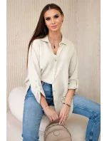 Bavlněná mušelínová košile oversize tmavě béžová Bavlněná mušelínová košile oversize tmavě béžová