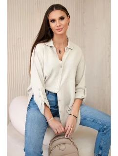 Bavlněná mušelínová košile oversize tmavě béžová