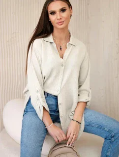 Bavlněná mušelínová košile oversize tmavě béžová