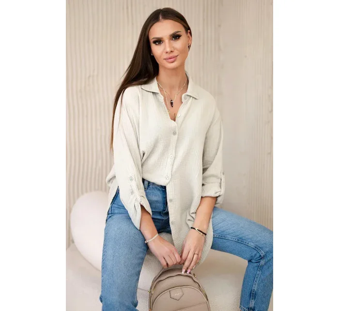 Bavlněná mušelínová košile oversize tmavě béžová Bavlněná mušelínová košile oversize tmavě béžová