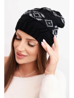 Dámská zimní čepice z vlny s geometrickým vzorem model 21867910 černá + šedá - K-Fashion