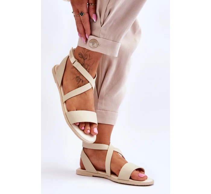 Kožené kotníkové sandály Big Star model 21618066 Béžová - Big Star Shoes Kožené kotníkové sandály Big Star model 21618066 Béžová - Big Star Shoes