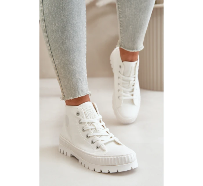 Dámské Tenisky S Kotníkovou Šněrovací Big Star OO274009 Bílé Dámské Tenisky S Kotníkovou Šněrovací Big Star OO274009 Bílé