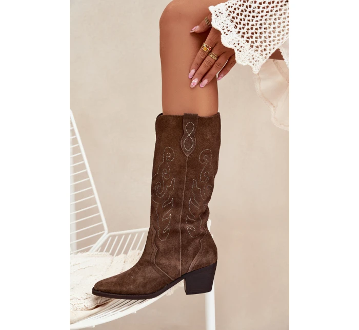 Semišové Dámské Boty Na Podpatku Hnědé model 21705050 - Zazoo Semišové Dámské Boty Na Podpatku Hnědé model 21705050 - Zazoo