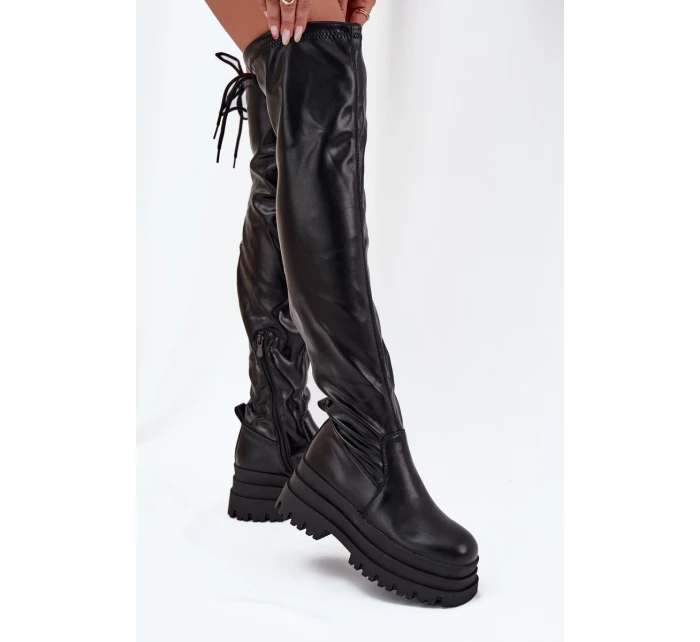 Dámské Kozačky Po Kolena Na Masivní Platformě Černé model 21707072 - Boto