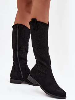 Dámské Kozačky Síťované Na Ploché Podpatky S   Černé model 21713644 - S.Barski