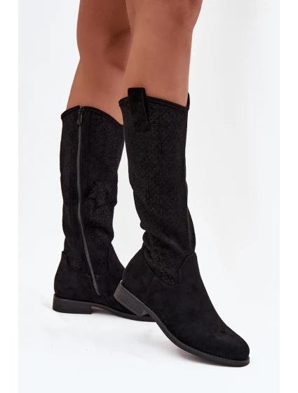 Dámské Kozačky Síťované Na Ploché Podpatky S   Černé model 21713644 - S.Barski