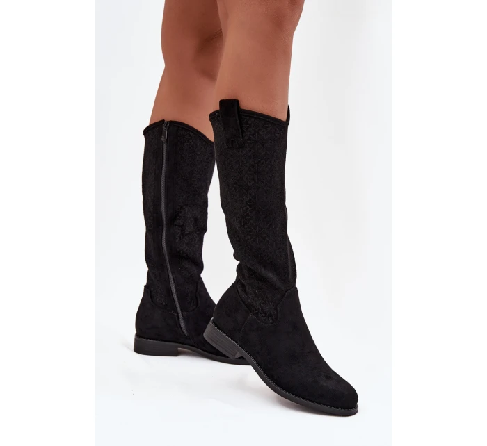 Dámské Kozačky Síťované Na Ploché Podpatky S   Černé model 21713644 - S.Barski