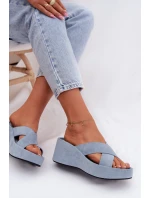 Dámské nazouváky na platformě z eko semiše modré model 21960995 - Boto