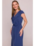 model 21154812 Šaty bez rukávů s volánkovým výstřihem modré - STYLOVE