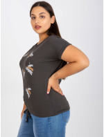 Bavlněné khaki tričko větší velikosti s žebrováním