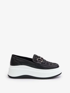 Kožené Dámské Mokasíny Na Platformě S Ozdobou Vinceza Černé