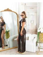 Dámské sexy síťované plážové šaty s XXL rozparkem model 20942324 černé - Koucla