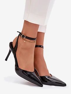 Dámské lakované lodičky LE149P - černé Laretta