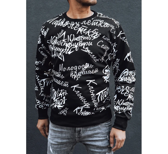 Pánská mikina bez kapuce černá Dstreet BX5739 Pánská mikina bez kapuce černá Dstreet BX5739