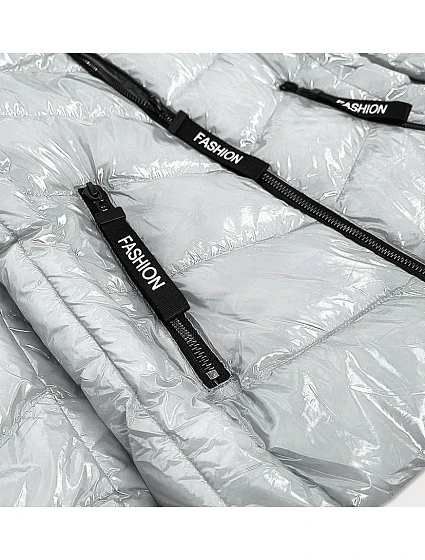 Lesklá stříbrná dámská bunda s kapucí model 16147072 - S'WEST Lesklá stříbrná dámská bunda s kapucí model 16147072 - S'WEST