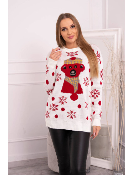 Vánoční svetr s medvídkem v barvě ecru