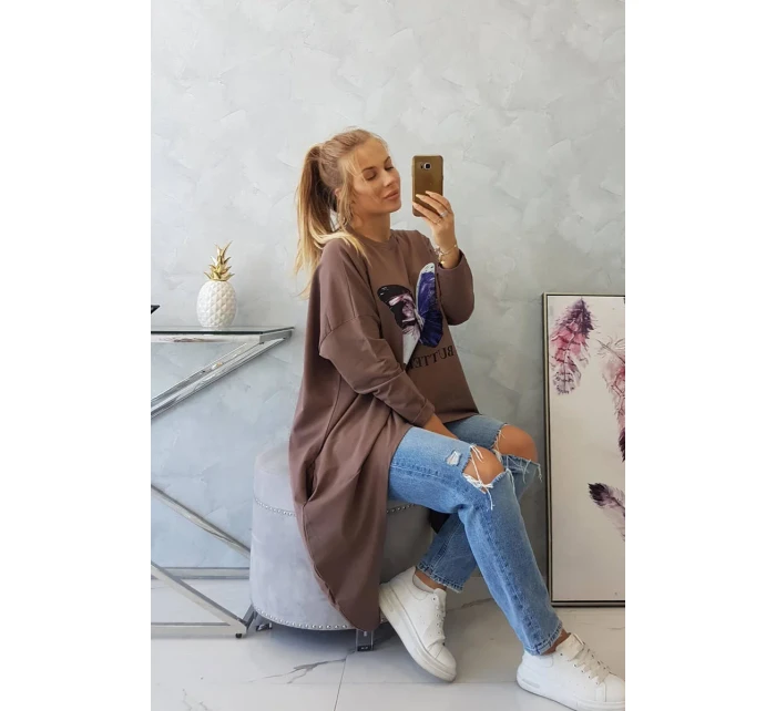 Halenka s oversize potiskem mocca