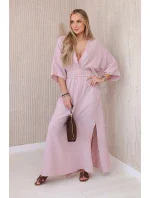 Mušelínové šaty s výšivkou v pase tmavě růžová