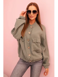 Dámská mušelínová košile s dlouhým rukávem khaki