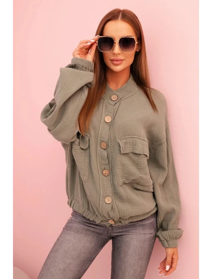 Dámská mušelínová košile s dlouhým rukávem khaki Dámská mušelínová košile s dlouhým rukávem khaki