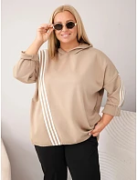 Dámská plus size mikina s kapucí a ozdobnými pásky z viskózy camelová Dámská plus size mikina s kapucí a ozdobnými pásky z viskózy camelová