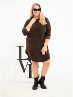 Dámské šaty plus size manšestrové s volným střihem hnědá Dámské šaty plus size manšestrové s volným střihem hnědá