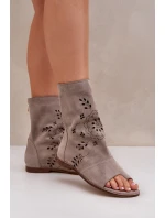 Zazoo 3437 Dámské Semišové Sandály S Hřebínkem Na Zip Beige