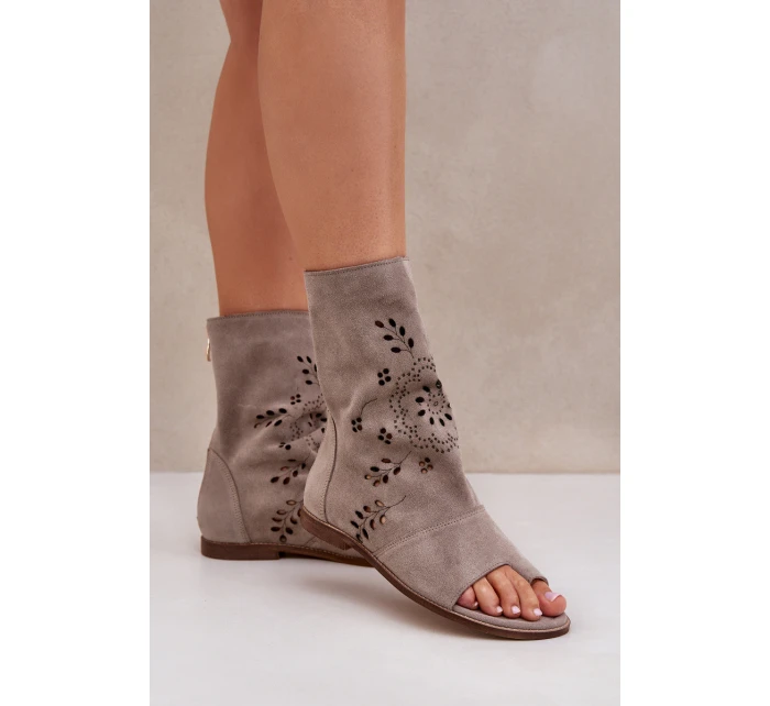 Zazoo 3437 Dámské Semišové Sandály S Hřebínkem Na Zip Beige