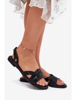 Ploché dámské sandály z eko kůže černé model 21698472 - EVENTO