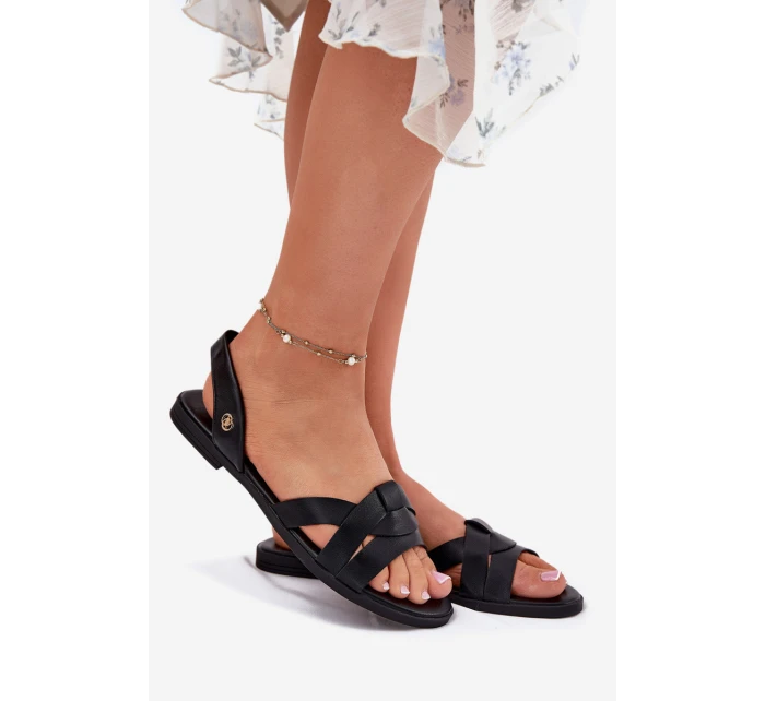 Ploché dámské sandály z eko kůže černé model 21698472 - EVENTO