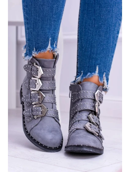 Lu Boo tmavě šedé semišové kotníkové boty Virginia Rock Star