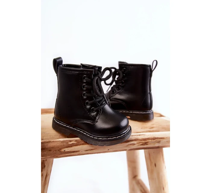 Dětské Kožené Kozačky Se Zipem Černe Omua