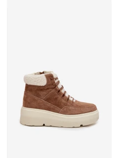 Dámské semišové sněhule Vinceza s kožešinou na platformě – camel