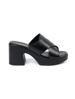 Módní dámské  nazouváky černé na širokém podpatku