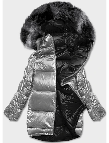 Oboustranná bunda oversize v šedé a černé barvě (h-1088-61) Oboustranná bunda oversize v šedé a černé barvě (h-1088-61)