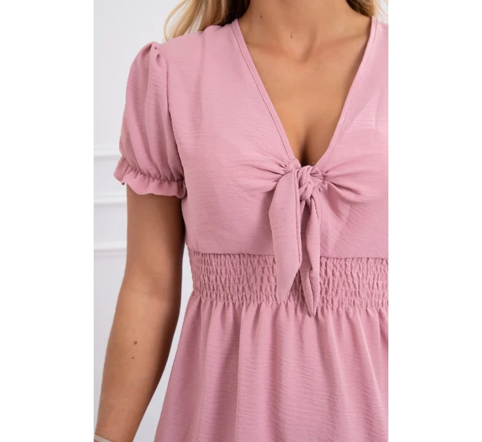 Šaty s vázaným výstřihem do V tmavě růžové