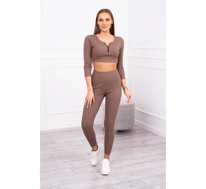 Žebrovaný komplet krátký top mocca Žebrovaný komplet krátký top mocca