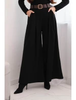 Dámské kalhoty s širokými nohavicemi a pásem černé Dámské kalhoty s širokými nohavicemi a pásem černé