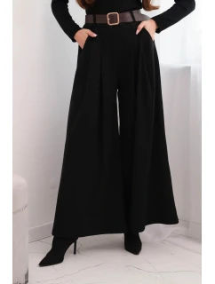 Dámské kalhoty s širokými nohavicemi a pásem černé