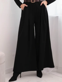 Dámské kalhoty s širokými nohavicemi a pásem černé