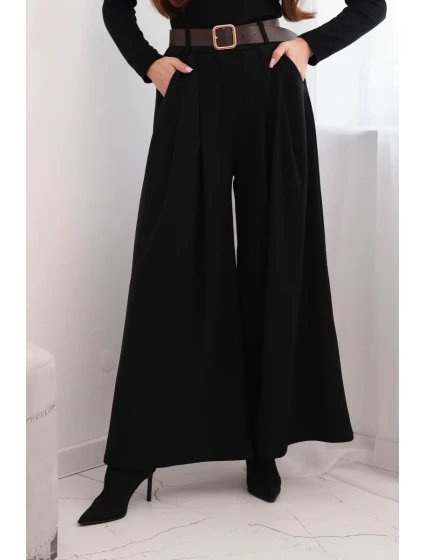 Dámské kalhoty s širokými nohavicemi a pásem černé Dámské kalhoty s širokými nohavicemi a pásem černé