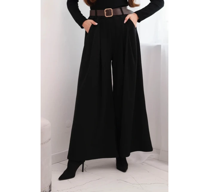 Dámské kalhoty s širokými nohavicemi a pásem černé Dámské kalhoty s širokými nohavicemi a pásem černé