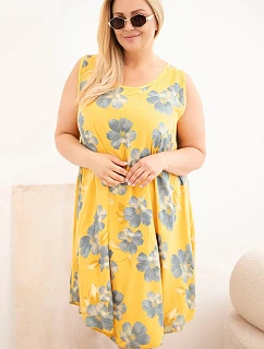 Dámské šaty Plus Size viskózové s květinovým vzorem na ramínkách hořčicová