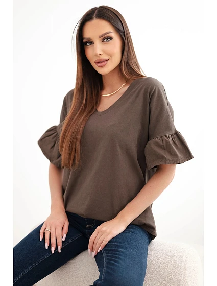 Dámská bavlněná halenka s výstřihem do V hnědá
