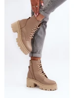 Dámské kožené botky na podpatku béžové model 21644578 - Zazoo