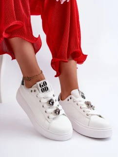 Dámské boty na platformě s ozdobami bílé model 21659166 - Boto